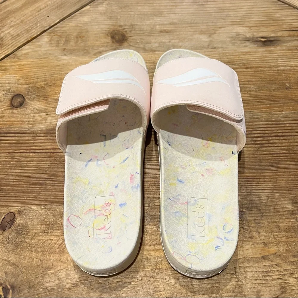 NWOT Keds Bliss V Marble Pink Adjustable Velcro Slides - Sz. 8 - Picture 2 of 6